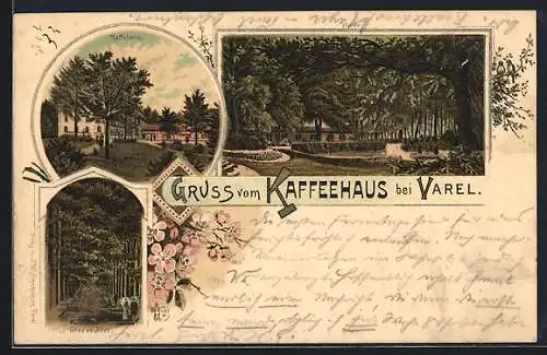 Lithographie Varel / Oldenburg, Kaffeehaus, Halle, Grosse Allee