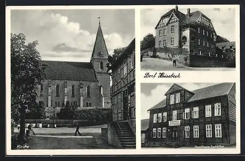 AK Heisebeck, Gasthaus Schäfer, Ortspartie mit Kirche, Villa