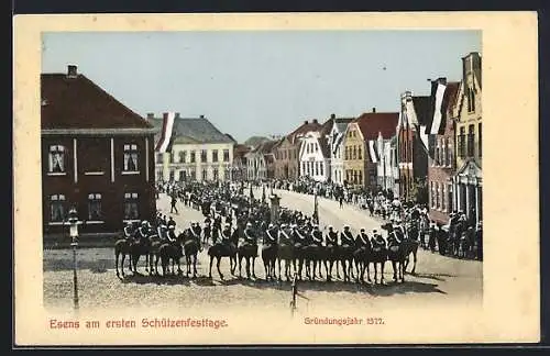 AK Esens, Erster Schützenfesttag Gründungsjahr 1577, Strassenpartie mit Schützenparade