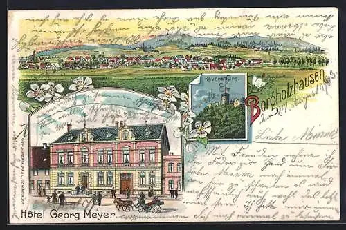 Lithographie Borgholzhausen, Hotel Georg Meyer, Ravensburg, Gesamtansicht