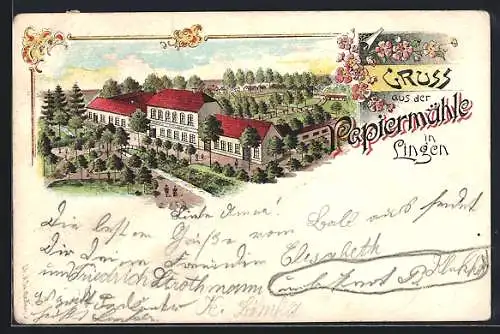 Lithographie Lingen, Blick auf die Papiermühle