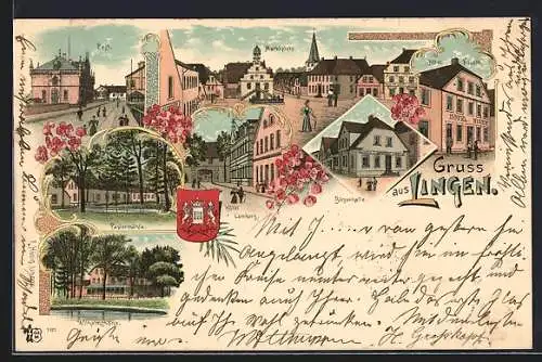 Lithographie Lingen, Hotel Huvett, Hotel Lambers, Börsenhalle, Papiermühle, Wilhelmshöhe