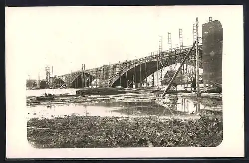 Foto-AK Herbede, Bau der Ruhr-Brücke nach Heven