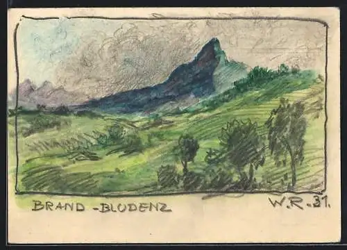 Künstler-AK Handgemalt: Brand /Bludenz, Landschaftspanorama mit einem Berg