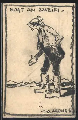 Künstler-AK Handgemalt, sign. Carl O. Arends: Münchener in Tracht sucht Streit, Ges. Vereinig. bild. Künstler Münchens