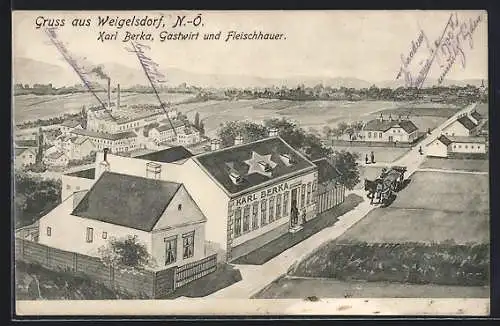 AK Ebreichsdorf /N.-Ö., Weigelsdorf, Gasthaus und Fleischhauerei Karl Berka