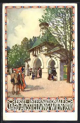 Künstler-AK H. Kalmsteiner: Wien, 1. Internationale Jagd-Ausstellung 1910, Eingang