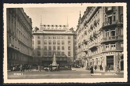 AK Wien, Georg Coch-Platz mit Postsparkassenamt und Krupp-Kassen Filiale