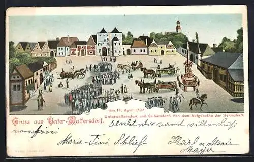 Künstler-AK Unter-Waltersdorf, Militärparade vom 17. April 1797