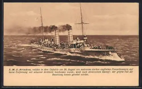 AK Kriegsschiff SMS Ariadne pflügt durch die Wellen