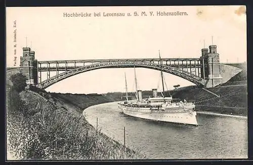 AK SMY Hohenzollern auf dem Kanal bei der Hochbrücke Levensau