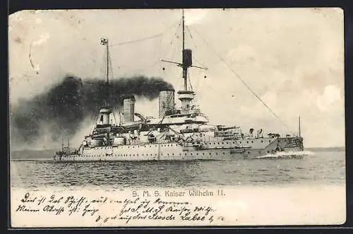 AK Kriegsschiff SMS Kaiser Wilhelm II. unter Volldampf