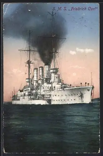 AK Kriegsschiff S.M.S. Friedrich Carl unter Volldampf