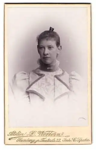 Fotografie Atelier D. Wettern, Hamburg, Theatertstr. 22, Marie Schröder in hochgeschlossenem Kleid