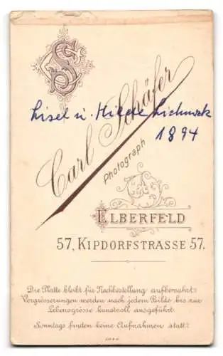 Fotografie Carl Schäfer, Elberfeld, Kipdorfstrasse 57, Lisel und Hilde Richmock als kleine Mädchen