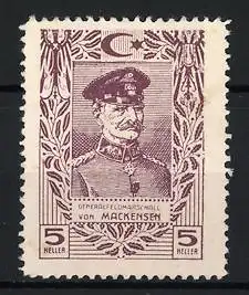 Reklamemarke Generalfeldmarschall von Mackensen, Porträt mit Lorbeerkranz