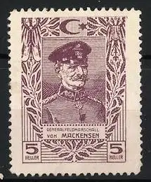 Reklamemarke Generalfeldmarschall von Mackensen, Porträt mit Eichenlaubrahmen