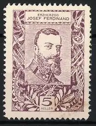 Reklamemarke Erzherzog Josef Ferdinand, 5 Heller, Porträt mit floralem Rahmen