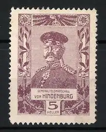 Reklamemarke Generalfeldmarschall von Hindenburg, Porträt mit Eichenlaub und Adler