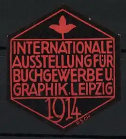 Reklamemarke Leipzig, Internationale Ausstellung für Buchgewerbe und Graphik 1914, Blatt-Symbol