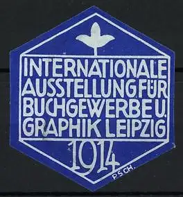 Reklamemarke Leipzig, Internationale Ausstellung für Buchgewerbe u. Graphik 1914, stilisierte Blume