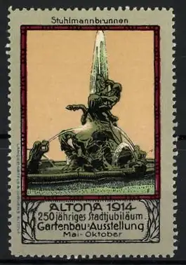 Reklamemarke Altona 1914, 250-jähriges Stadtjubiläum Gartenbau-Ausstellung, Stuhlmannbrunnen