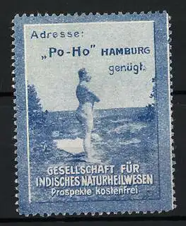 Reklamemarke Hamburg, Gesellschaft für Indisches Naturheilswesen, Statue im Freien