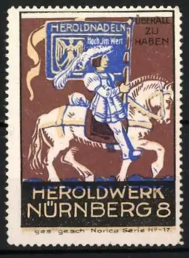 Reklamemarke Nürnberg, Heroldwerk, Ritter mit Fahne