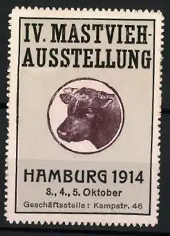 Reklamemarke Hamburg, IV. Mastviehausstellung, Stierkopf, 1914