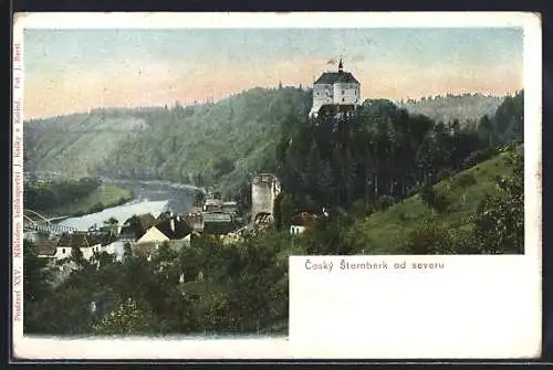 AK Ceský Sternberk, Ortsansicht, Blick zur Burg