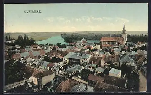 AK Nimburg / Nymburk, Blick über die Dächer der Stadt zur Kirche