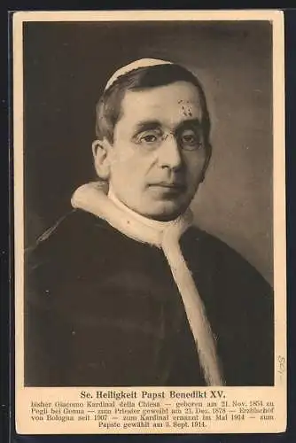 AK Portrait Papst Benedikt XV., bisher Giacomo Kardinal della Chiesa