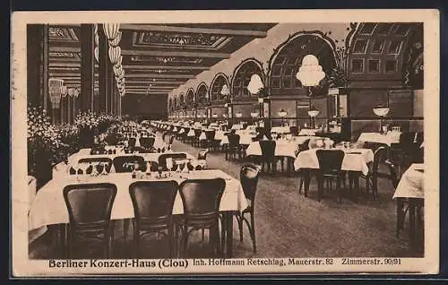 AK Berlin, Restaurant Konzert-Haus Clou, Inh. Hoffman Retschlag, Mauerstrasse 82