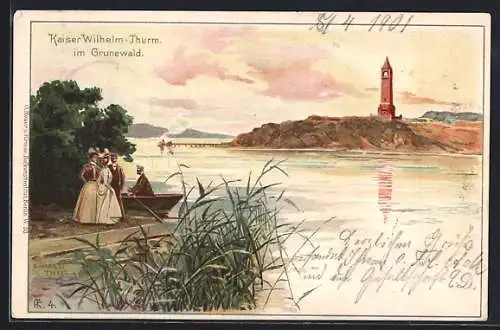 Lithographie Berlin-Grunewald, Blick zum Kaiser Wilhelm-Turm