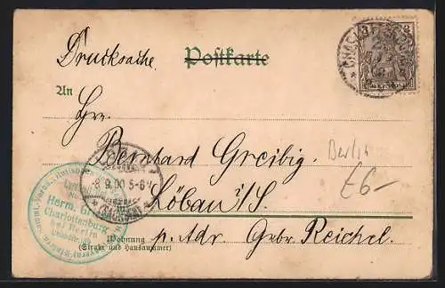 Lithographie Berlin-Grunewald, Kaiser Wilhelm-Thurm, Blick auf den See