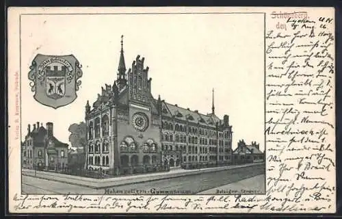 AK Schöneberg, Hohenzollern-Gymnasium i der Belziger Strasse mit Wappen