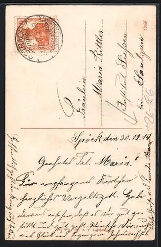 Künstler-AK Eugen Felle: Ostrach, Kriegerdenkmal, Pfarrkirche, Totale des Ortes, Wappen