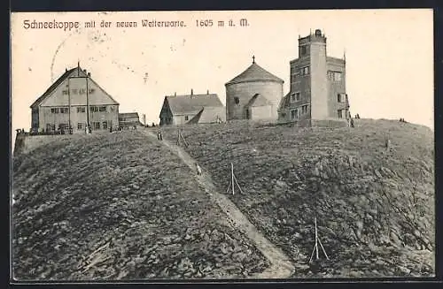 AK Schneekoppenhäuser, Panorama mit der neuen Wetterwarte