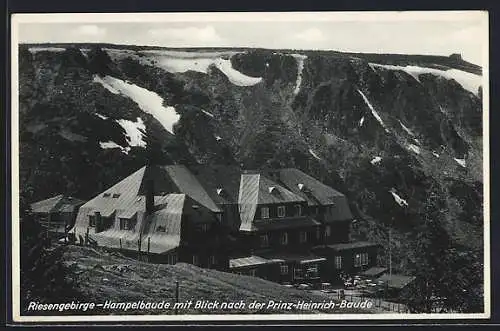 AK Hampelbaude /Riesengebirge, Ansicht mit Blick nach der Prinz-Heinrich-Baude