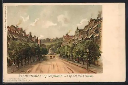 AK Franzensbad, Kaiserstrasse mit Kaiser Franz-Quelle