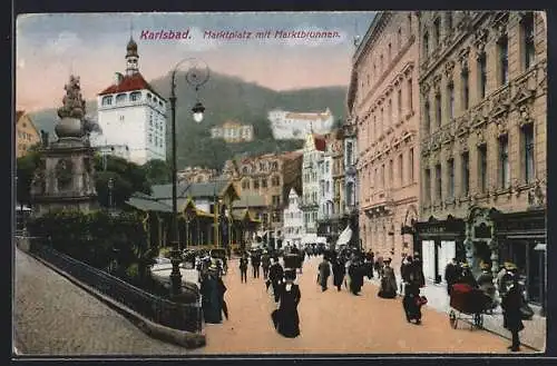 AK Karlsbad, Marktplatz mit Marktbrunnen