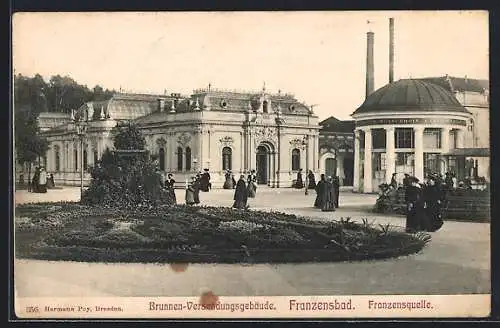 AK Franzensbad, Brunnen-Versendungsgebäude und Franzensquelle