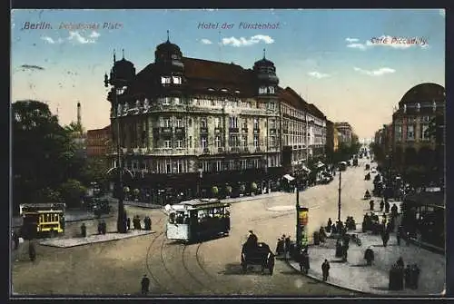 AK Berlin, Hotel Fürstenhof mit Strasse u. Strassenbahn aus der Vogelschau