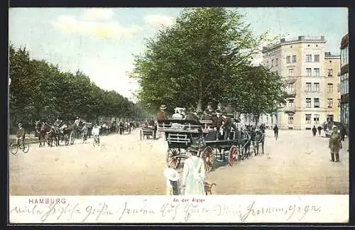 AK Hamburg-St.Georg, Belebte Strasse An der Alster