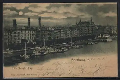 Mondschein-AK Hamburg-Neustadt, Blick auf den alten Jungfernstieg