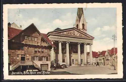 AK Dornbirn, Rotes Haus und Kirche am Markt