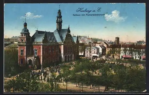 AK Hamburg-Harburg, Rathaus mit Promenadenkonzert