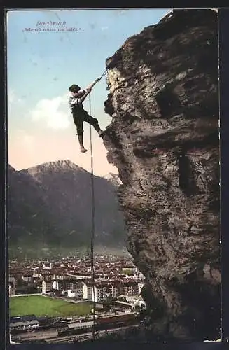 AK Innsbruck, Bergsteiger über der Stadt