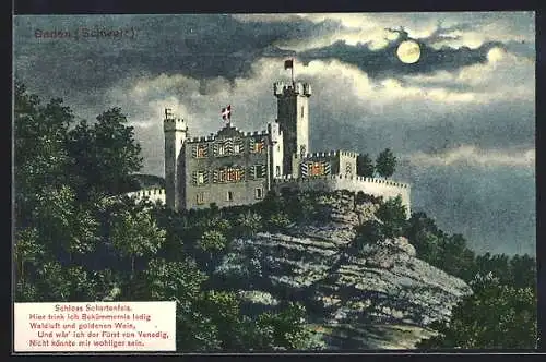 AK Baden, Schloss Schartenfels bei Nacht