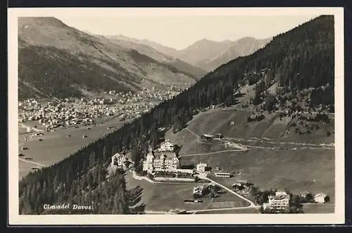 AK Davos Clavadel, Ortsansicht mit Blick ins Tal